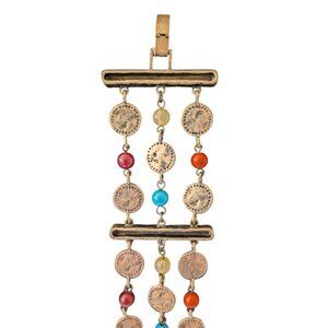 Boho 3 Strand Antiqued gold turquois red beaded bracelet EUC